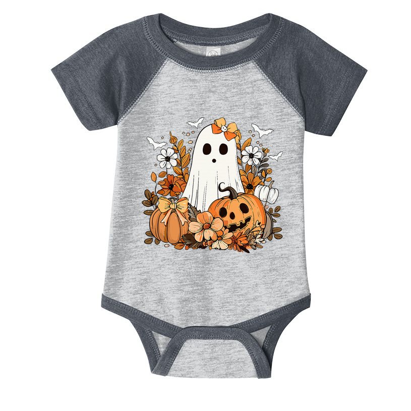Retro Floral Ghost Cute Pumpkin Autumn Halloween Infant Baby Jersey Bodysuit