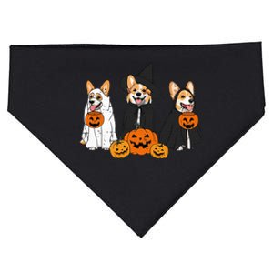 Retro Funny Ghost And Witch Corgi Dog Pumpkin Halloween Cute USA-Made Doggie Bandana