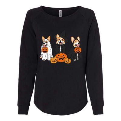 Retro Funny Ghost And Witch Corgi Dog Pumpkin Halloween Cute Womens California Wash Sweatshirt