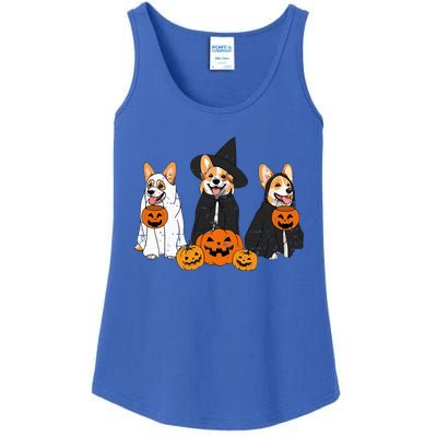 Retro Funny Ghost And Witch Corgi Dog Pumpkin Halloween Cute Ladies Essential Tank