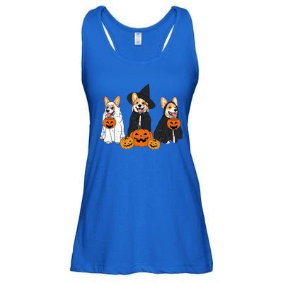 Retro Funny Ghost And Witch Corgi Dog Pumpkin Halloween Cute Ladies Essential Flowy Tank