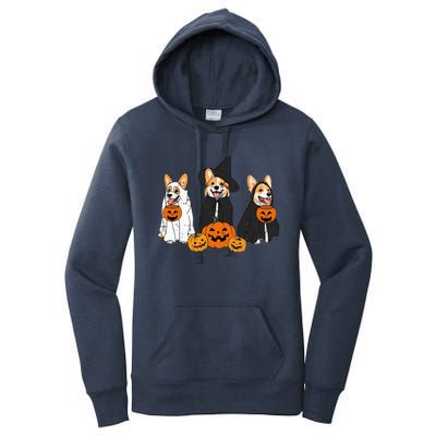 Retro Funny Ghost And Witch Corgi Dog Pumpkin Halloween Cute Women's Pullover Hoodie