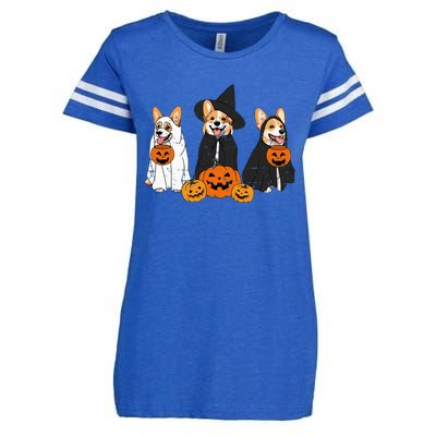 Retro Funny Ghost And Witch Corgi Dog Pumpkin Halloween Cute Enza Ladies Jersey Football T-Shirt