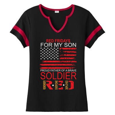 Red Friday Gift Proud Father Of Military Soldier Son Gift Ladies Halftime Notch Neck Tee