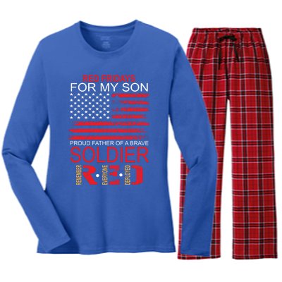 Red Friday Gift Proud Father Of Military Soldier Son Gift Women's Long Sleeve Flannel Pajama Set 