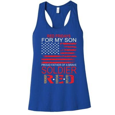 Red Friday Gift Proud Father Of Military Soldier Son Gift Women's Racerback Tank