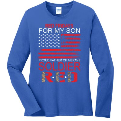 Red Friday Gift Proud Father Of Military Soldier Son Gift Ladies Long Sleeve Shirt