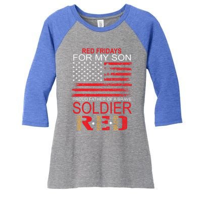 Red Friday Gift Proud Father Of Military Soldier Son Gift Women's Tri-Blend 3/4-Sleeve Raglan Shirt