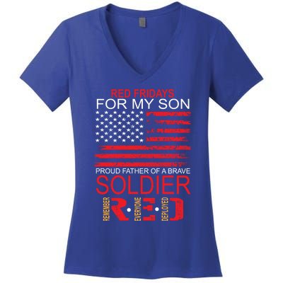 Red Friday Gift Proud Father Of Military Soldier Son Gift Women's V-Neck T-Shirt