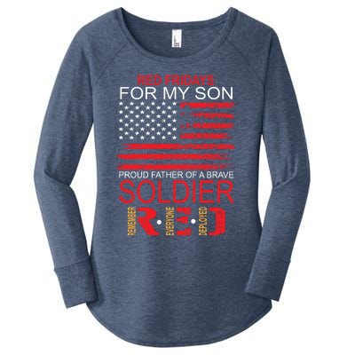 Red Friday Gift Proud Father Of Military Soldier Son Gift Women's Perfect Tri Tunic Long Sleeve Shirt