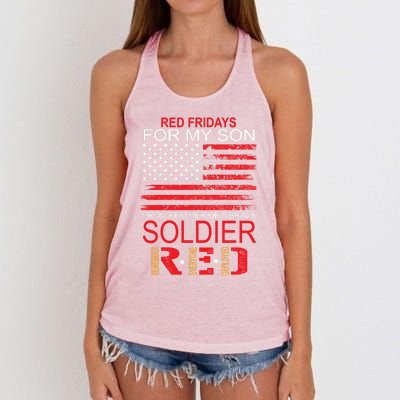 Red Friday Gift Proud Father Of Military Soldier Son Gift Women's Knotted Racerback Tank