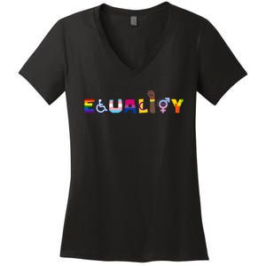 Rainbow Flag Gay Lesbian Equality Human Rights Lgbt Pride Women's V-Neck T-Shirt