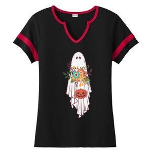 Retro Flower Ghost Great Gift Ladies Halftime Notch Neck Tee