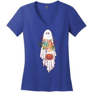 Retro Flower Ghost Great Gift Women's V-Neck T-Shirt