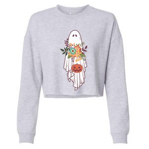 Retro Flower Ghost Great Gift Cropped Pullover Crew