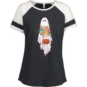 Retro Flower Ghost Gift Enza Ladies Jersey Colorblock Tee