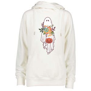 Retro Flower Ghost Gift Womens Funnel Neck Pullover Hood