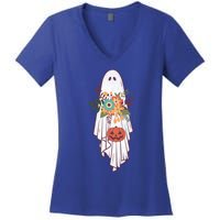 Retro Flower Ghost Gift Women's V-Neck T-Shirt