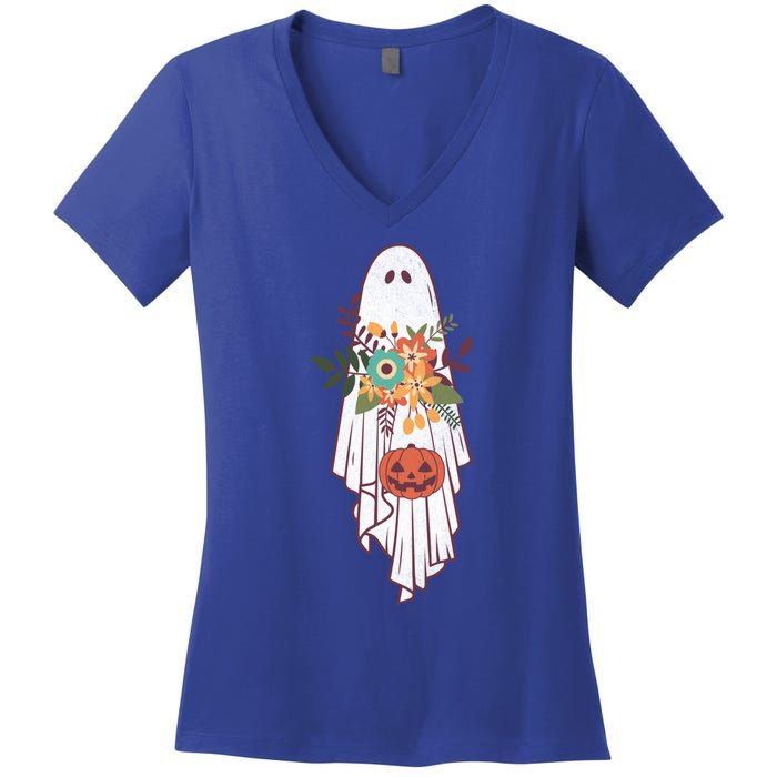 Retro Flower Ghost Gift Women's V-Neck T-Shirt