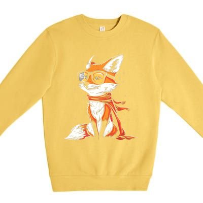 Red Fox Glasses Cute Cartoon Dressed Hipster Fox Gift Premium Crewneck Sweatshirt