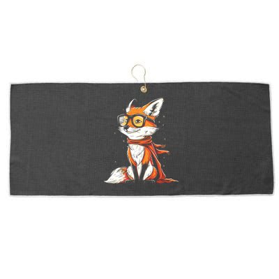 Red Fox Glasses Cute Cartoon Dressed Hipster Fox Gift Large Microfiber Waffle Golf Towel