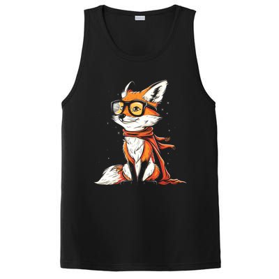 Red Fox Glasses Cute Cartoon Dressed Hipster Fox Gift PosiCharge Competitor Tank