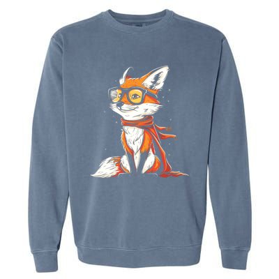 Red Fox Glasses Cute Cartoon Dressed Hipster Fox Gift Garment-Dyed Sweatshirt