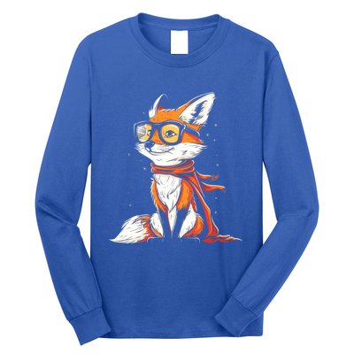 Red Fox Glasses Cute Cartoon Dressed Hipster Fox Gift Long Sleeve Shirt