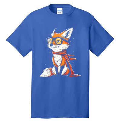 Red Fox Glasses Cute Cartoon Dressed Hipster Fox Gift Tall T-Shirt