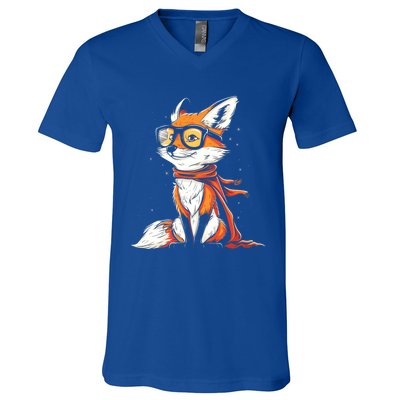 Red Fox Glasses Cute Cartoon Dressed Hipster Fox Gift V-Neck T-Shirt