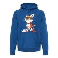 Red Fox Glasses Cute Cartoon Dressed Hipster Fox Gift Premium Hoodie