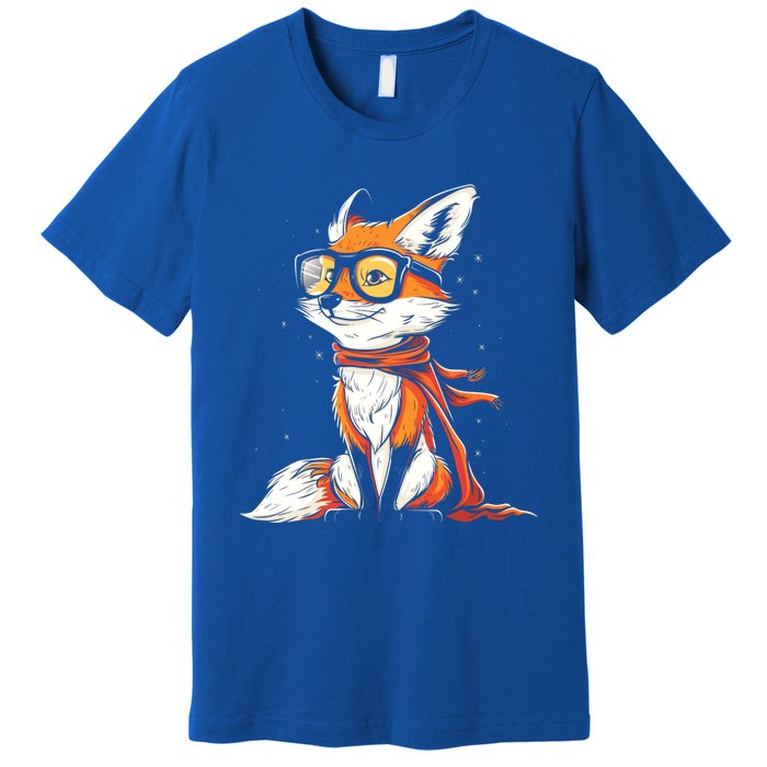 Red Fox Glasses Cute Cartoon Dressed Hipster Fox Gift Premium T-Shirt