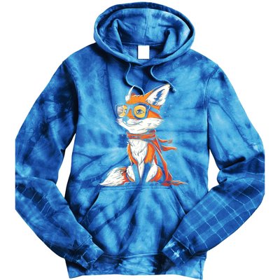 Red Fox Glasses Cute Cartoon Dressed Hipster Fox Gift Tie Dye Hoodie