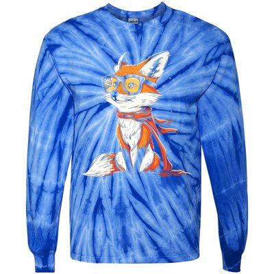 Red Fox Glasses Cute Cartoon Dressed Hipster Fox Gift Tie-Dye Long Sleeve Shirt