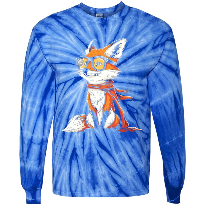 Red Fox Glasses Cute Cartoon Dressed Hipster Fox Gift Tie-Dye Long Sleeve Shirt