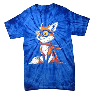 Red Fox Glasses Cute Cartoon Dressed Hipster Fox Gift Tie-Dye T-Shirt