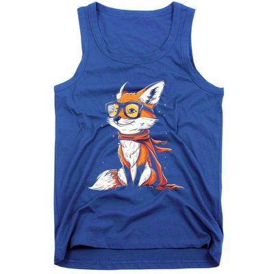 Red Fox Glasses Cute Cartoon Dressed Hipster Fox Gift Tank Top