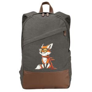 Red Fox Glasses Cute Cartoon Dressed Hipster Fox Gift Cotton Canvas Backpack