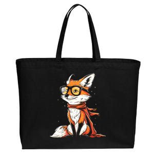 Red Fox Glasses Cute Cartoon Dressed Hipster Fox Gift Cotton Canvas Jumbo Tote