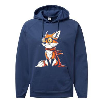 Red Fox Glasses Cute Cartoon Dressed Hipster Fox Gift Performance Fleece Hoodie