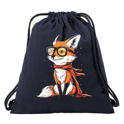 Red Fox Glasses Cute Cartoon Dressed Hipster Fox Gift Drawstring Bag