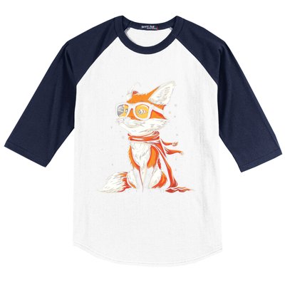 Red Fox Glasses Cute Cartoon Dressed Hipster Fox Gift Baseball Sleeve Shirt