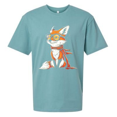 Red Fox Glasses Cute Cartoon Dressed Hipster Fox Gift Sueded Cloud Jersey T-Shirt