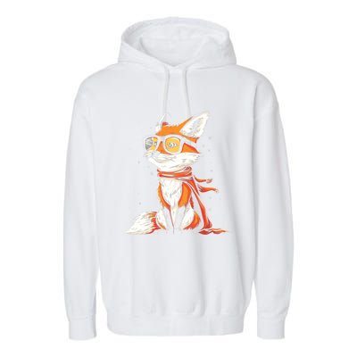 Red Fox Glasses Cute Cartoon Dressed Hipster Fox Gift Garment-Dyed Fleece Hoodie