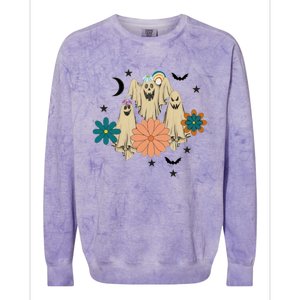 Retro Floral Ghost Halloween Spooky Season Halloween Party Colorblast Crewneck Sweatshirt