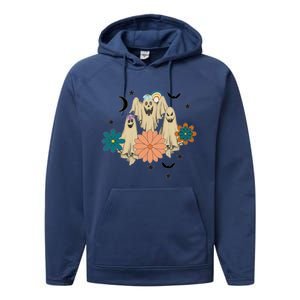 Retro Floral Ghost Halloween Spooky Season Halloween Party Performance Fleece Hoodie