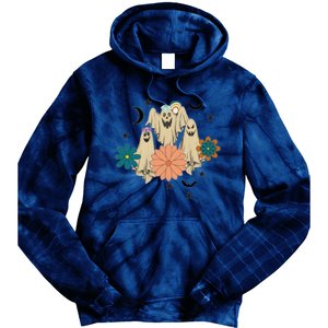 Retro Floral Ghost Halloween Spooky Season Halloween Party Tie Dye Hoodie