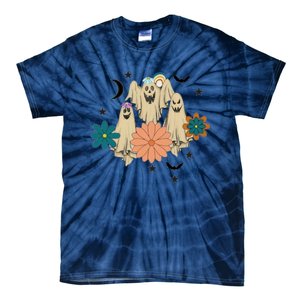 Retro Floral Ghost Halloween Spooky Season Halloween Party Tie-Dye T-Shirt