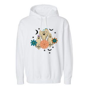 Retro Floral Ghost Halloween Spooky Season Halloween Party Garment-Dyed Fleece Hoodie