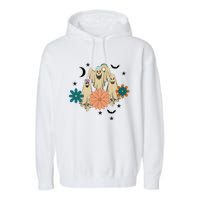 Retro Floral Ghost Halloween Spooky Season Halloween Party Garment-Dyed Fleece Hoodie